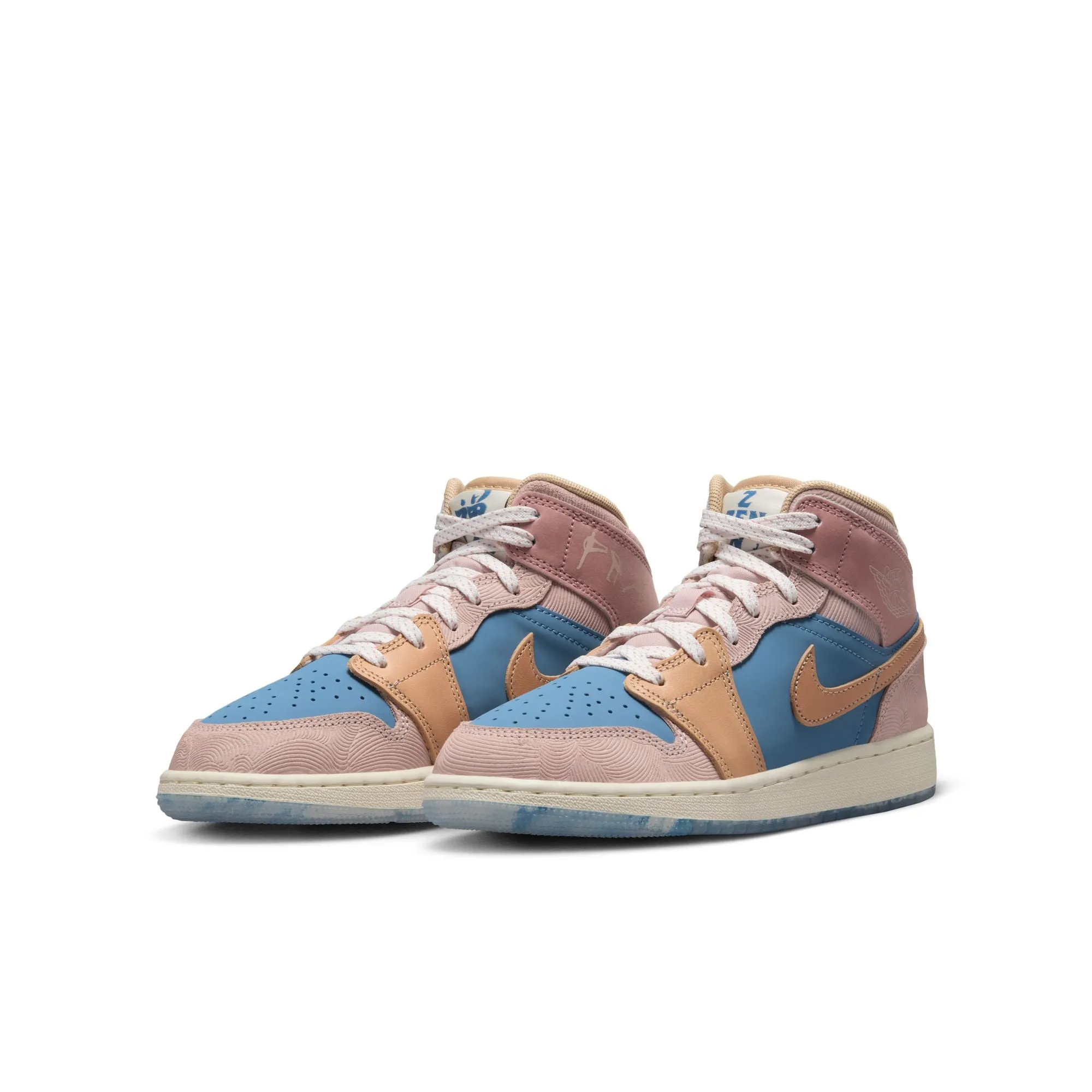 Big Kid's Jordan 1 Mid - AEGEAN STORM/HEMP-PINK OXFORD