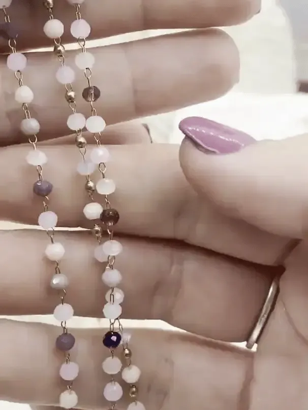 Crystal Round Mixed Rosary Faceted Glass Beads Chain, Pastel Beaded Chain, Pastel Beads, 3 Styles, Gold Wire, sold by the foot, Fast Ship