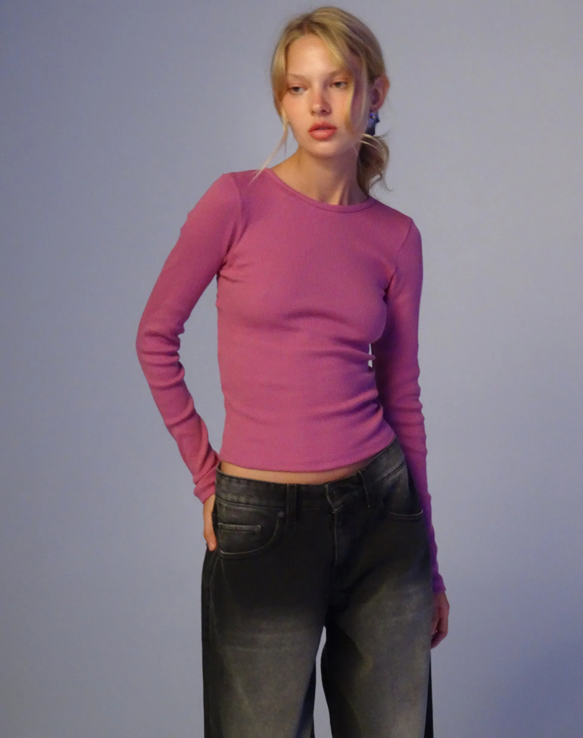 Gelbon Open Back Long Sleeve Top in Cashmere Pink