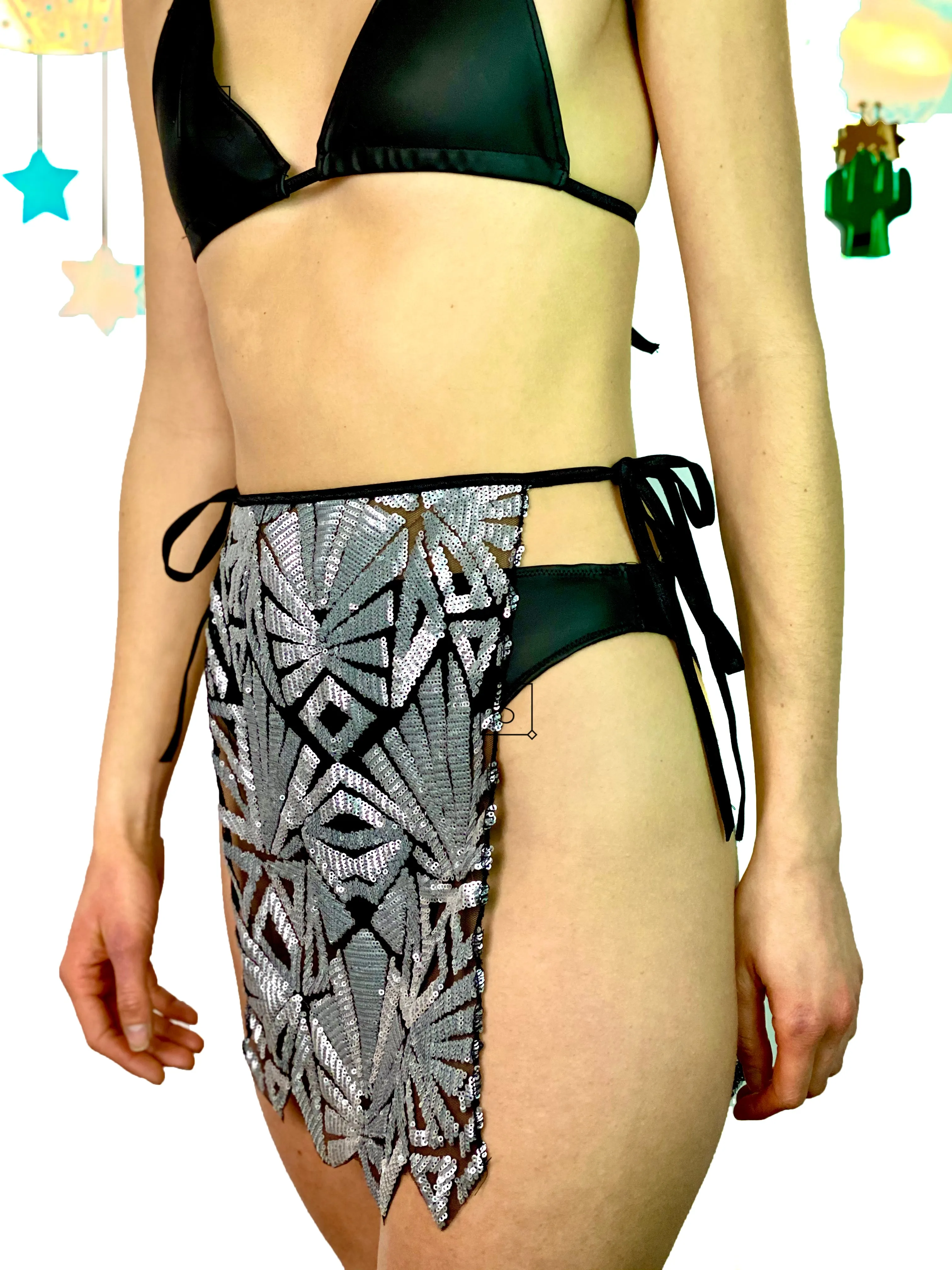 Geo Sequin Panel Tie Skirt