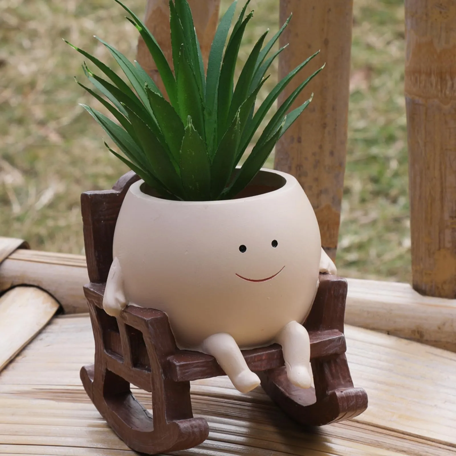 NINIPAPA Face Planter Pots Cute Smile Flower Planter for Indoor Outdoor Plants Resin Rocking Chair Succulent Pot for String of Pearls Unique Gift on Mother's Day, Birthday, Christmas(Small)