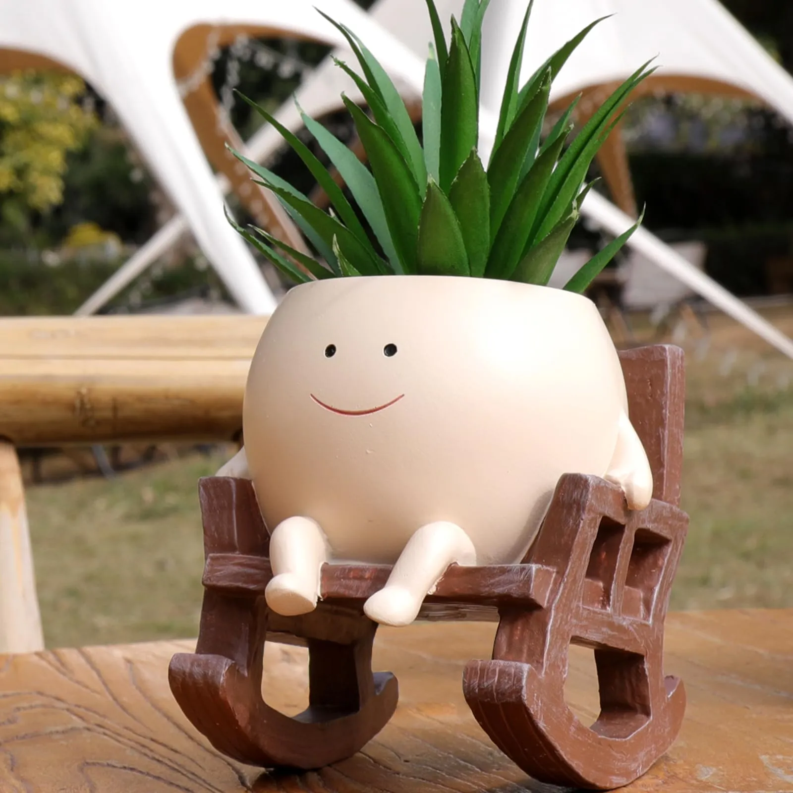 NINIPAPA Face Planter Pots Cute Smile Flower Planter for Indoor Outdoor Plants Resin Rocking Chair Succulent Pot for String of Pearls Unique Gift on Mother's Day, Birthday, Christmas(Small)