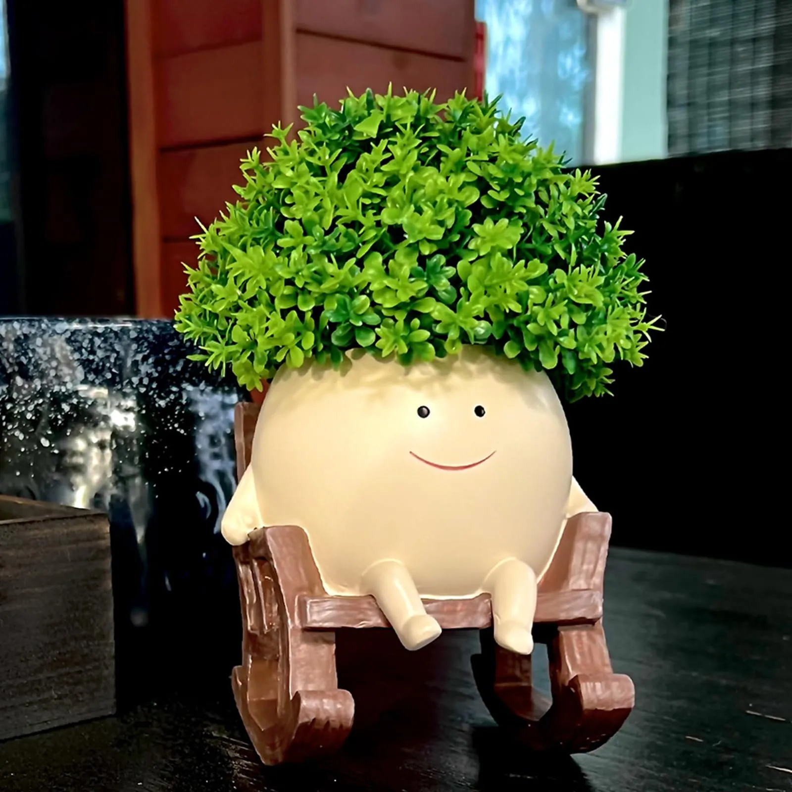 NINIPAPA Face Planter Pots Cute Smile Flower Planter for Indoor Outdoor Plants Resin Rocking Chair Succulent Pot for String of Pearls Unique Gift on Mother's Day, Birthday, Christmas(Small)