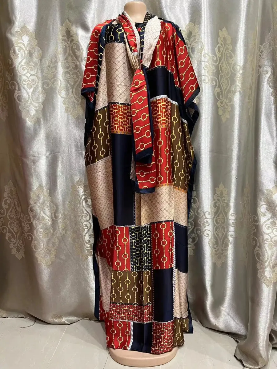 Oversized African Dashiki Abaya for Women – Loose-Fit Long Dress with Scarf