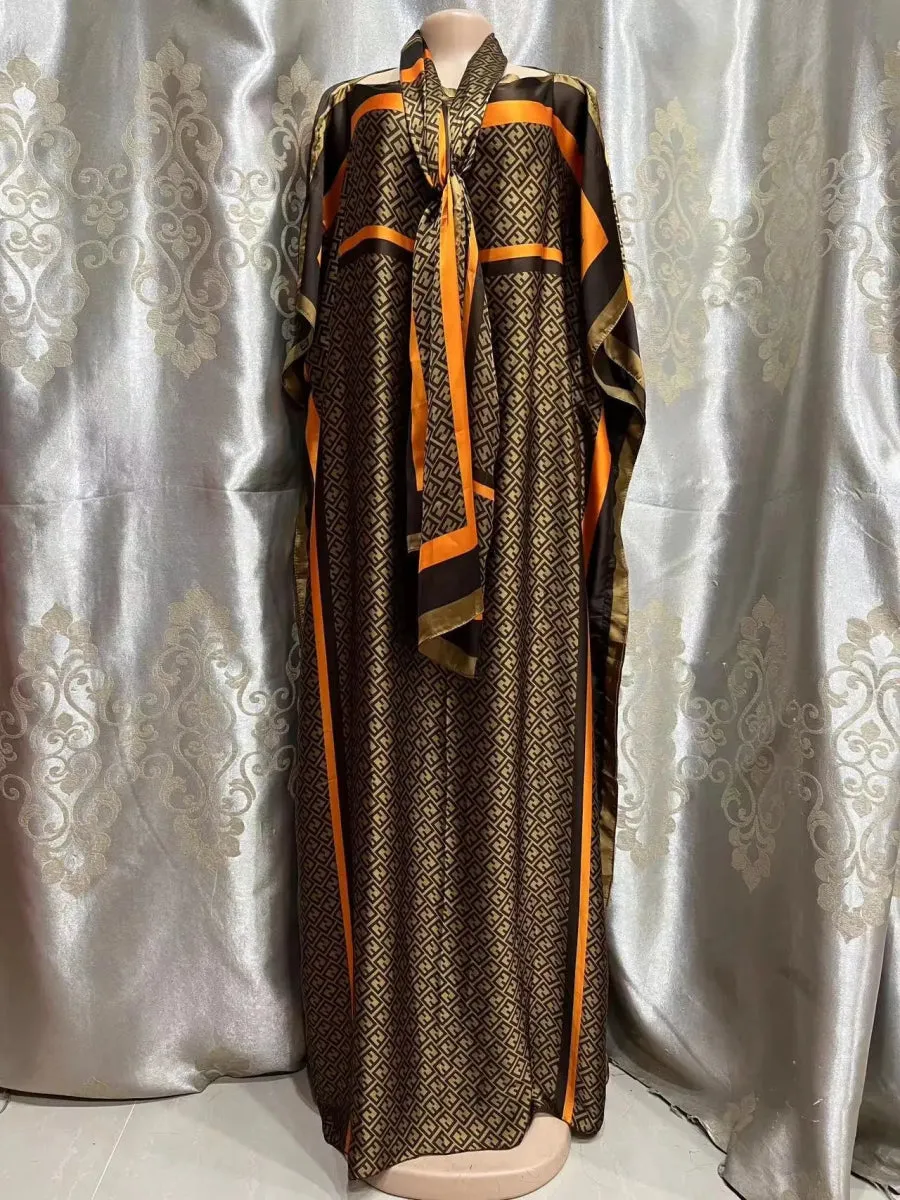 Oversized African Dashiki Abaya for Women – Loose-Fit Long Dress with Scarf
