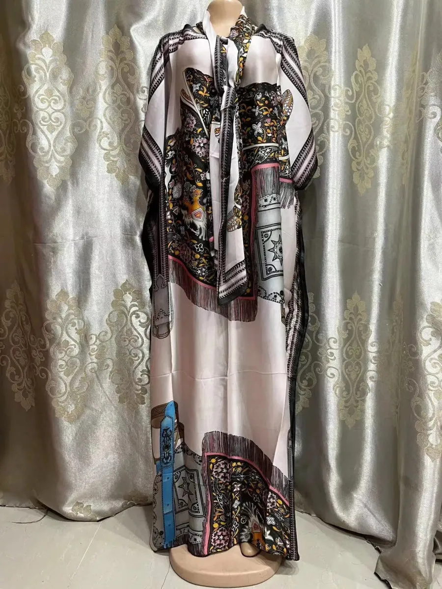 Oversized African Dashiki Abaya for Women – Loose-Fit Long Dress with Scarf