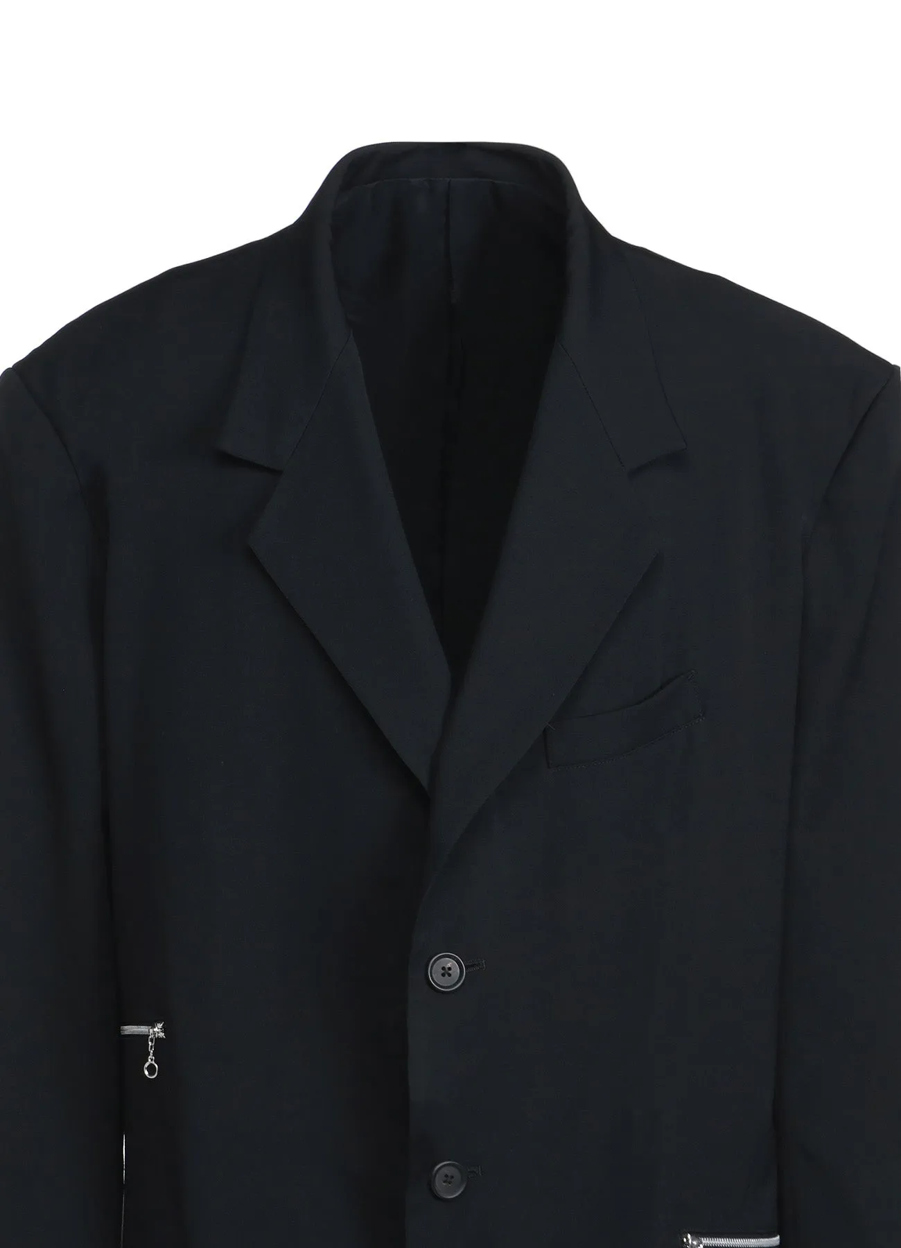 WASHER FINISHED WOOL GABARDINE OVERSIZED LONG JACKET WITH ZIPPER POCKETS